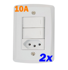 Kit 2un Interruptor Duplo Simples + Tomada 10a - Tramontina LUX2